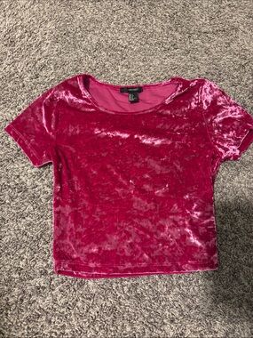 Forever 21 Fuchsia Crushed Velvet Crop Top